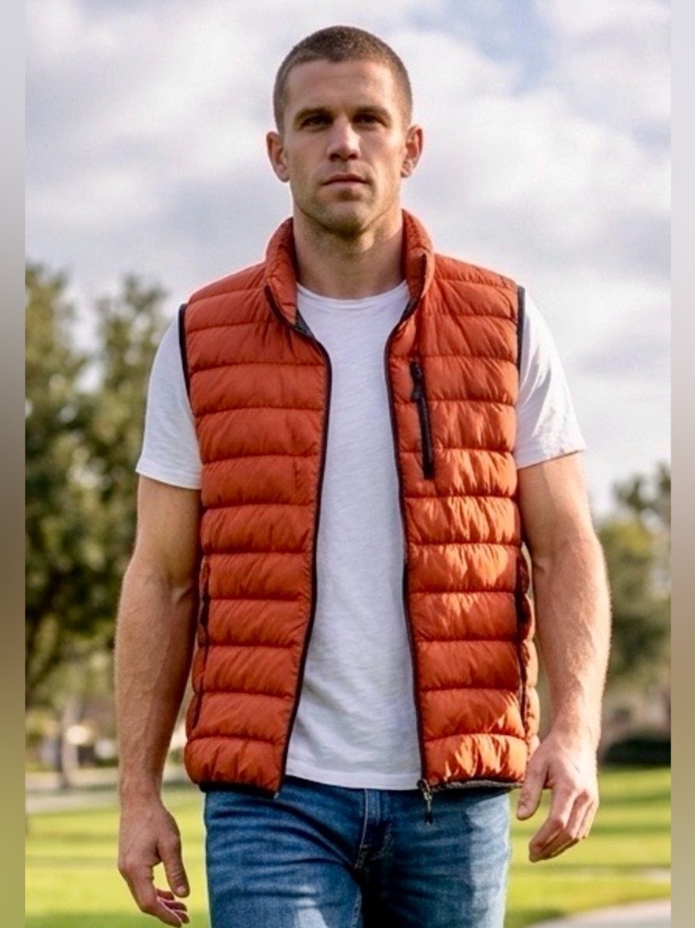 32 Degrees Men's Quilted Puffer Vest - NWOT Rust Orange in M